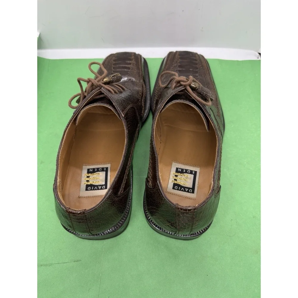 David Eden Mens Genuine Lizard Leather Derby Brown Dress Shoes 8.5 Luxury Spain